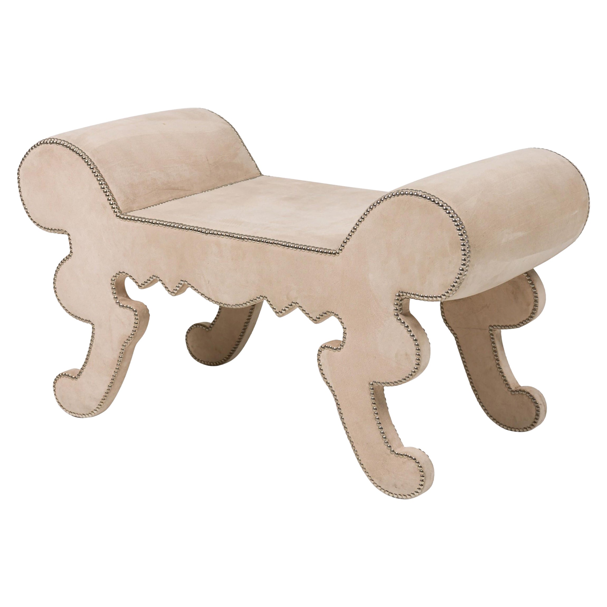 GEOFFREY BRADFIELD American Contemporary Suede Bench with Curved Side Arms For Sale