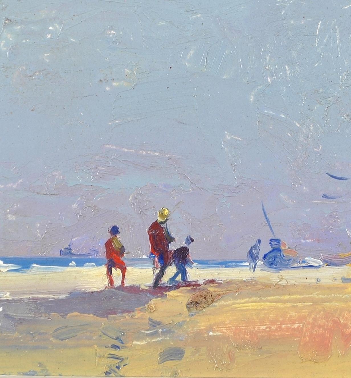 Caister Beach - Peinture impressionniste de paysage de Norfolk Yarmouth, East Anglia - Gris Landscape Painting par Geoffrey Chatten