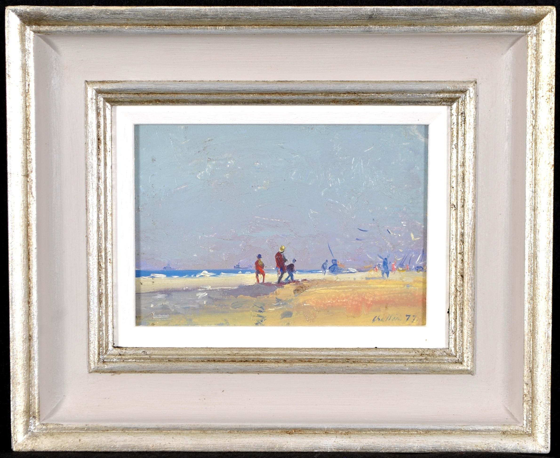 A very beautiful English impressionist oil on board depicting figures on Caistor Beach near Great Yarmouth in Nirfolk by the popular English artist Geoffrey Chatten. 

This excellent quality beach landscape has been executed with beautiful impasto