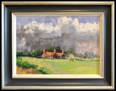 Vintage Cricket on the Green - Impressionist Suffolk East Anglia Landscape Painting