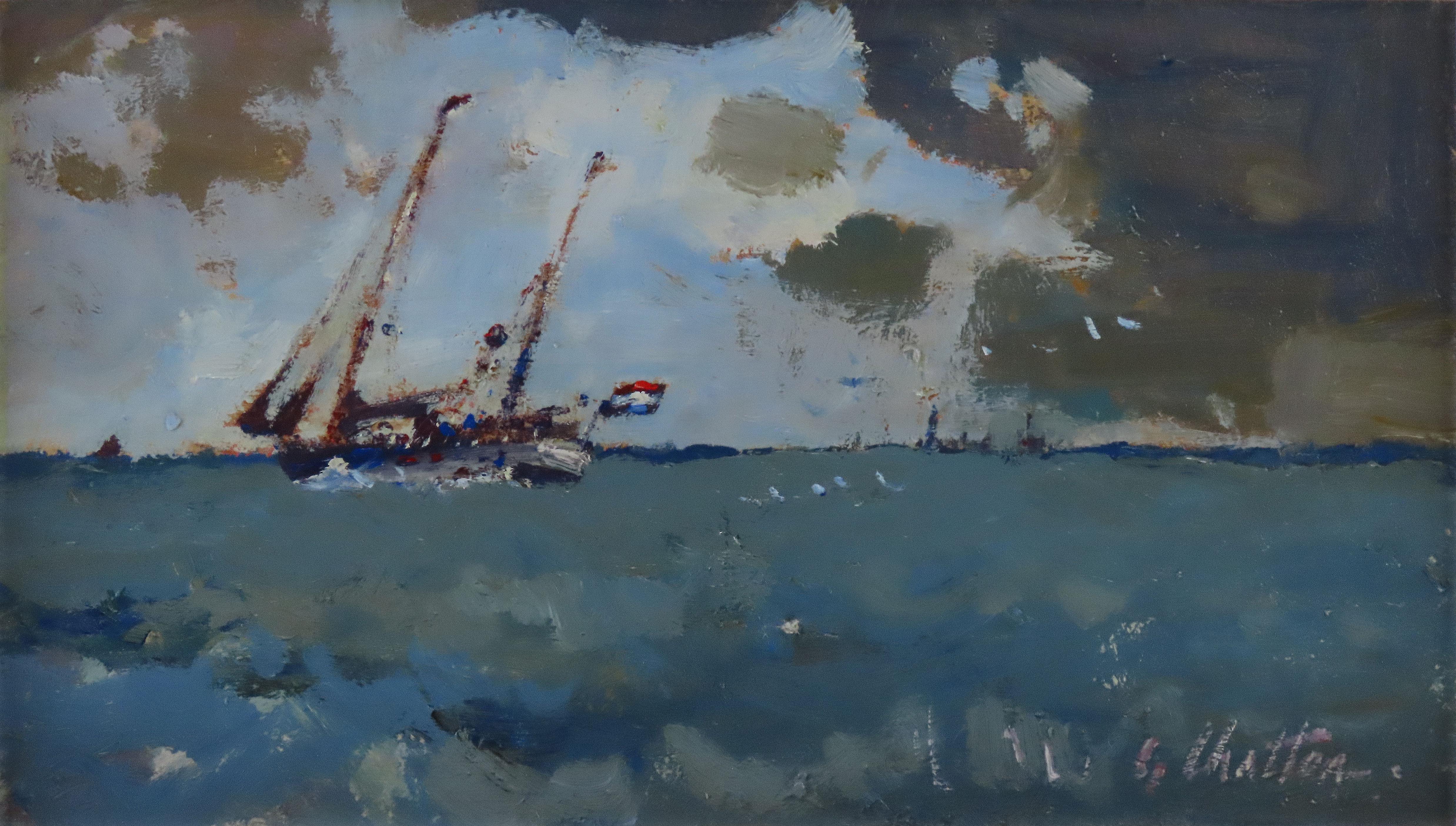 Original Ölgemälde auf Karton, Geoffrey Chatten R.B.A. „Off Gorleston“ im Angebot 2