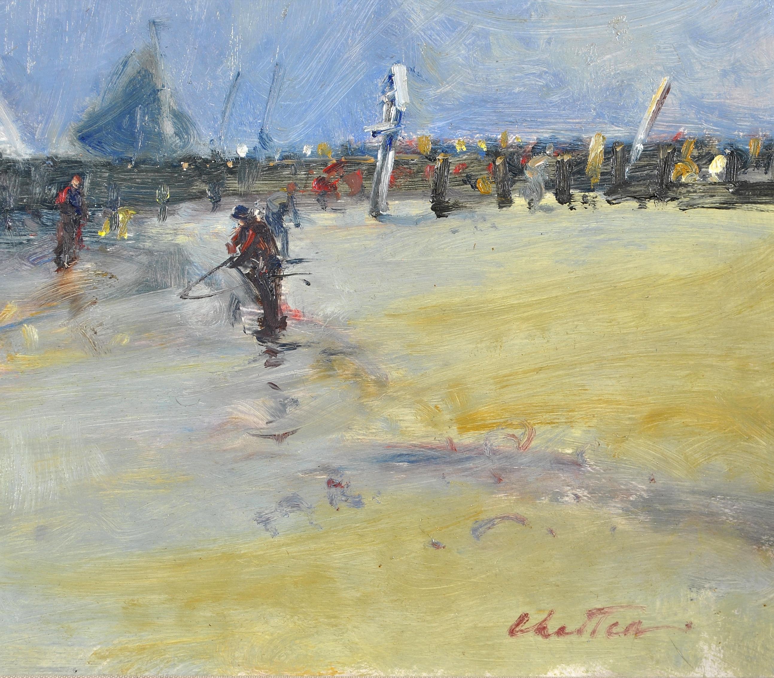 The Beach Groyne - English Impressionist Seascape, Oil on Board Painting 2