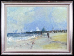 The Beach Groyne - English Impressionist Seascape, Oil on Board Painting