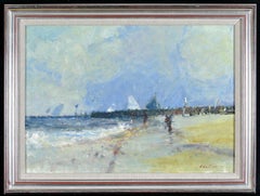 The Beach Groyne - English Impressionist Seascape, Oil on Board Painting