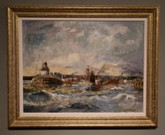 Peinture à l'huile de Geoffrey Chatten R.B.A. « Gorleston Harbour, Yarmouth » 