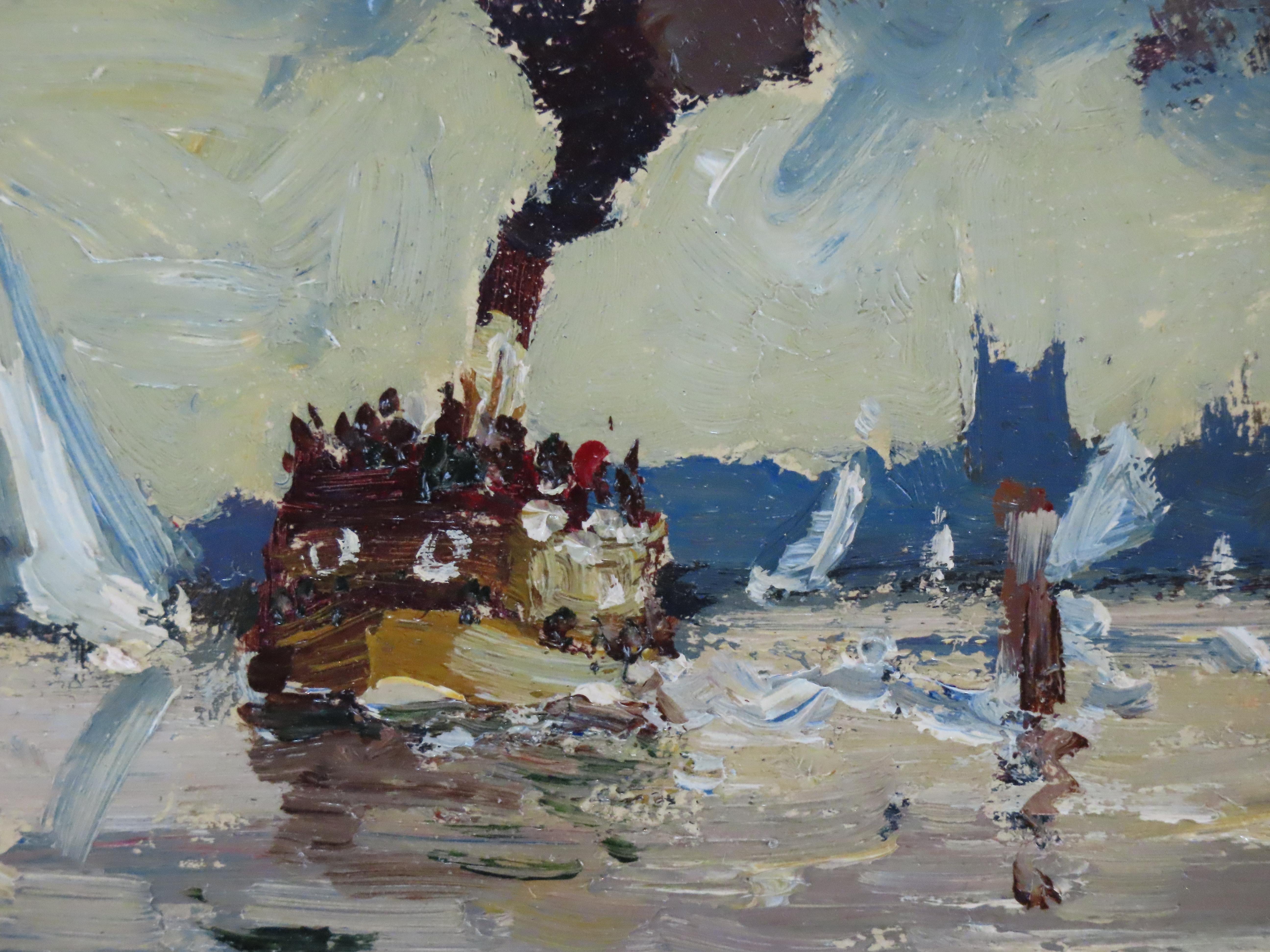 Ölgemälde auf Karton, Geoffrey Chatten R.B.A. „Steamboat, Breydon“, Geoffreydon“, Original im Angebot 3