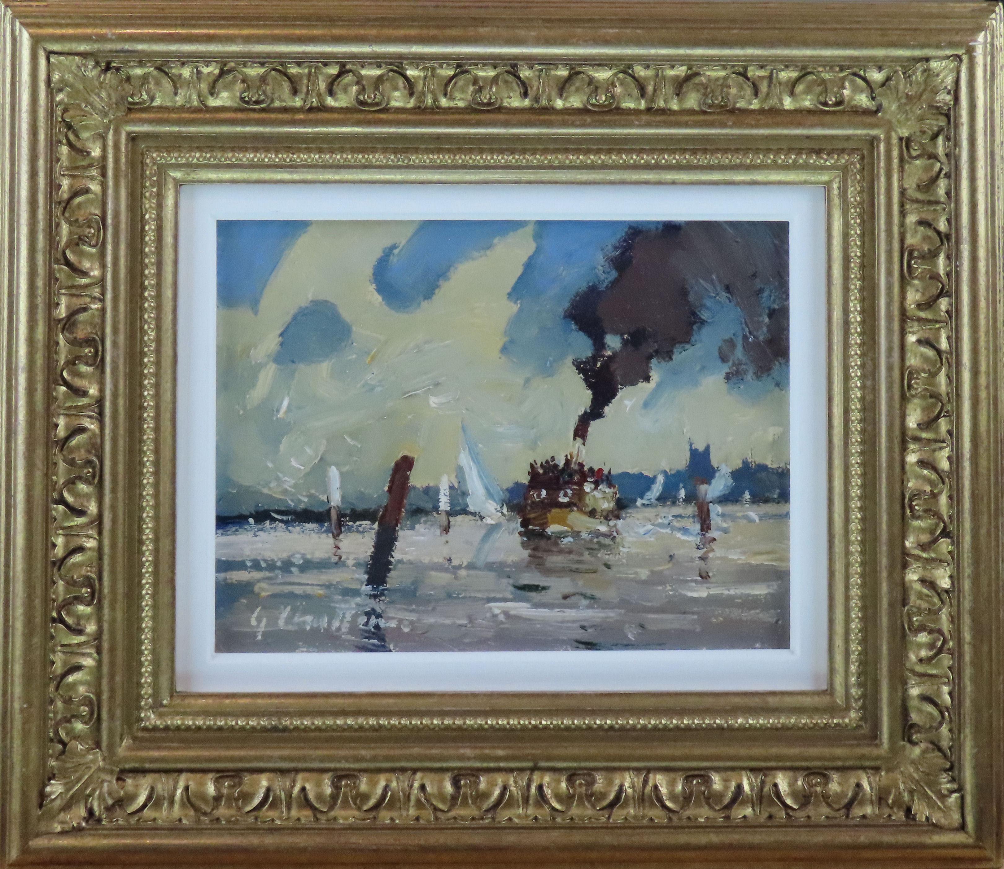 Huile sur panneau d'origine, Geoffrey Chatten R.B.A. « Steamboat, Breydon »
