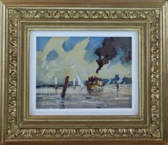 Huile sur panneau d'origine, Geoffrey Chatten R.B.A. « Steamboat, Breydon »