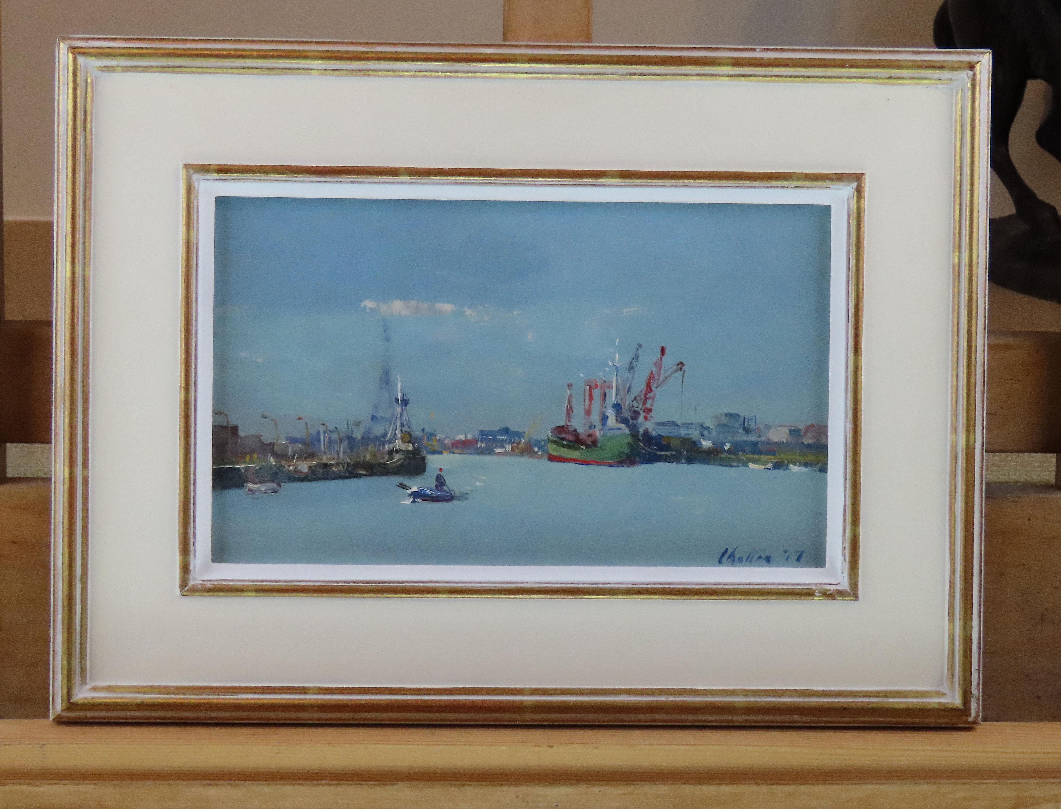 Huile sur panneau d'origine, Geoffrey Chatten R.B.A. « Yarmouth Harbour » en vente 1