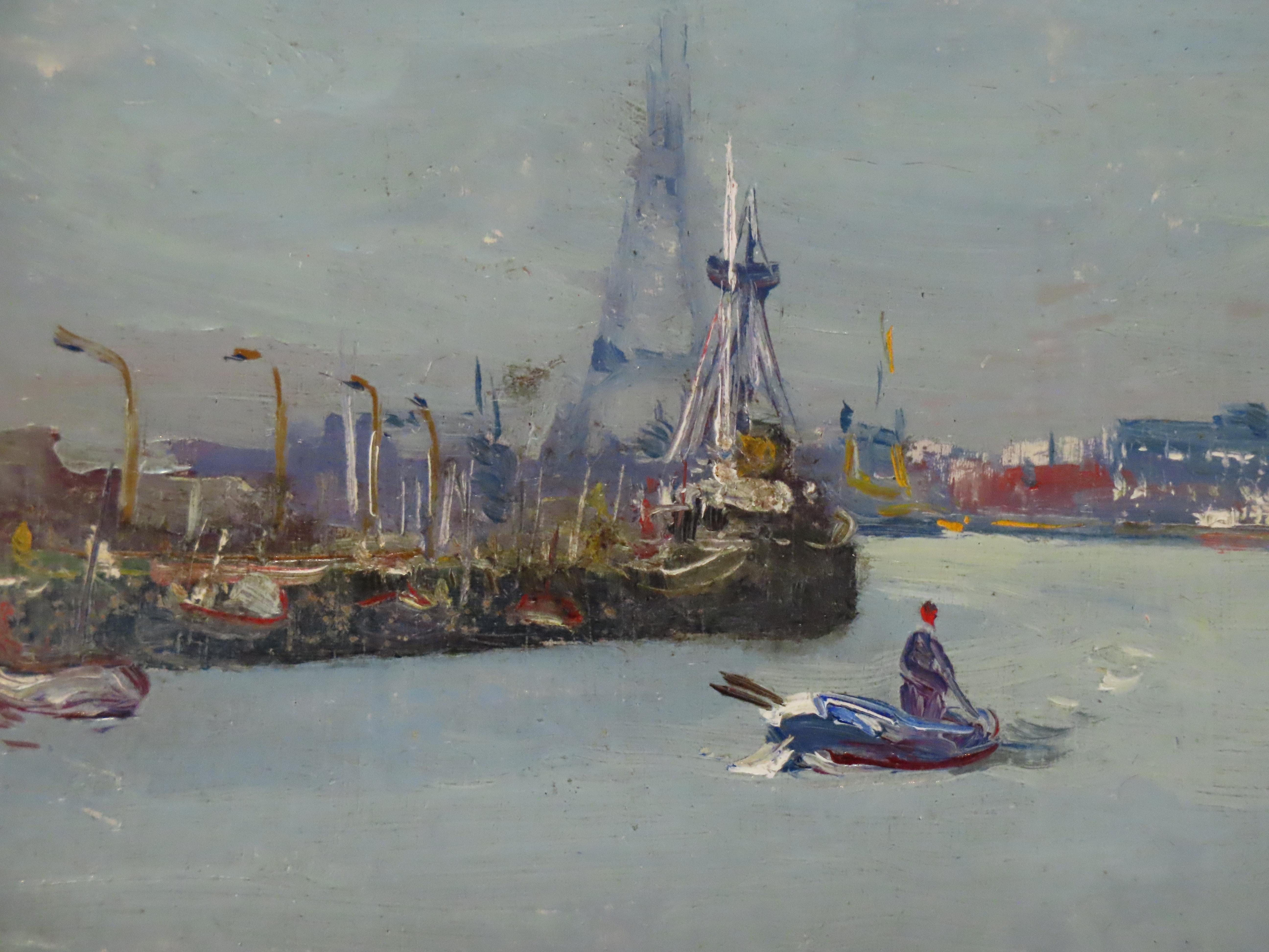 Huile sur panneau d'origine, Geoffrey Chatten R.B.A. « Yarmouth Harbour » en vente 3
