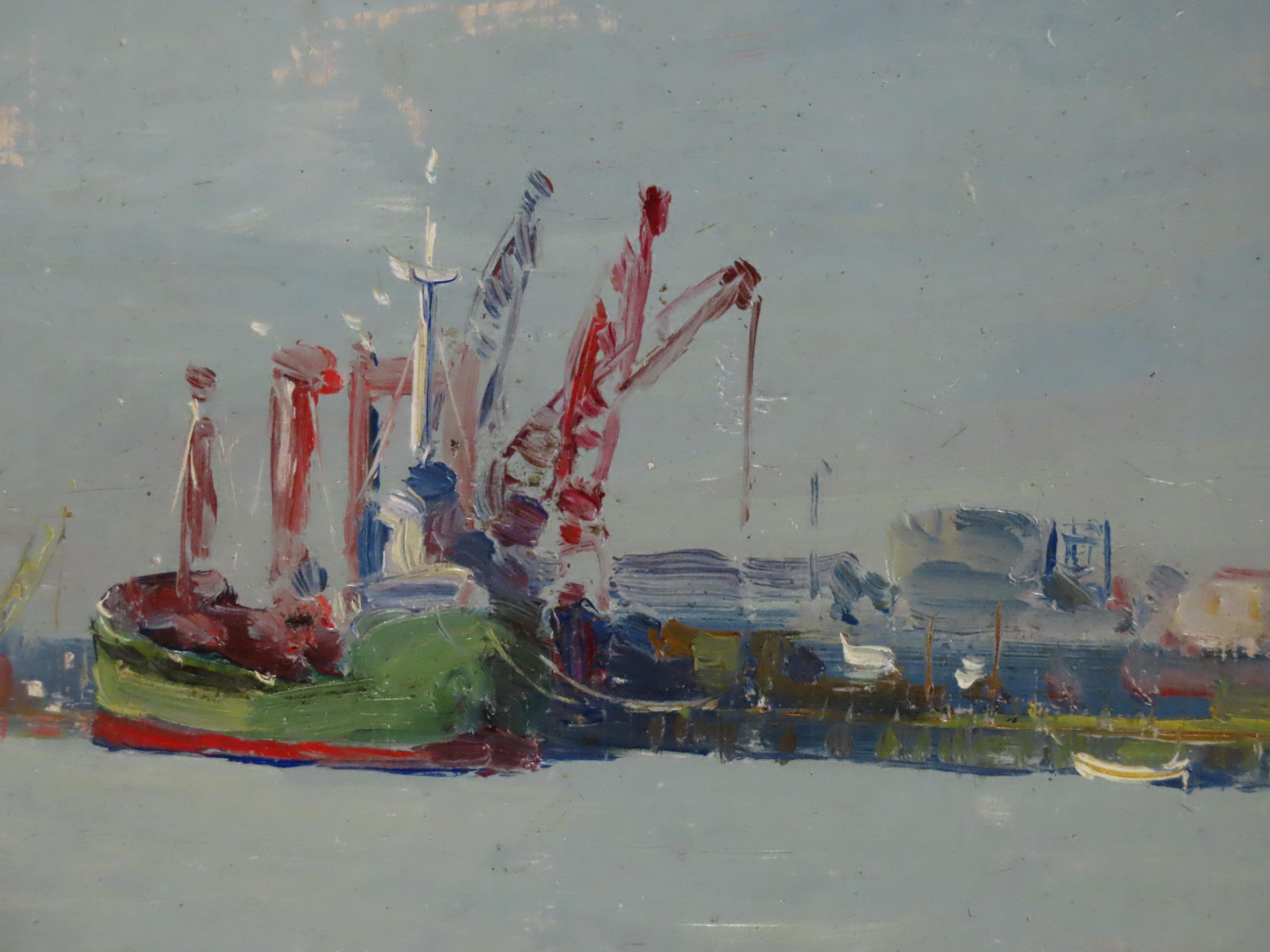 Huile sur panneau d'origine, Geoffrey Chatten R.B.A. « Yarmouth Harbour » en vente 4