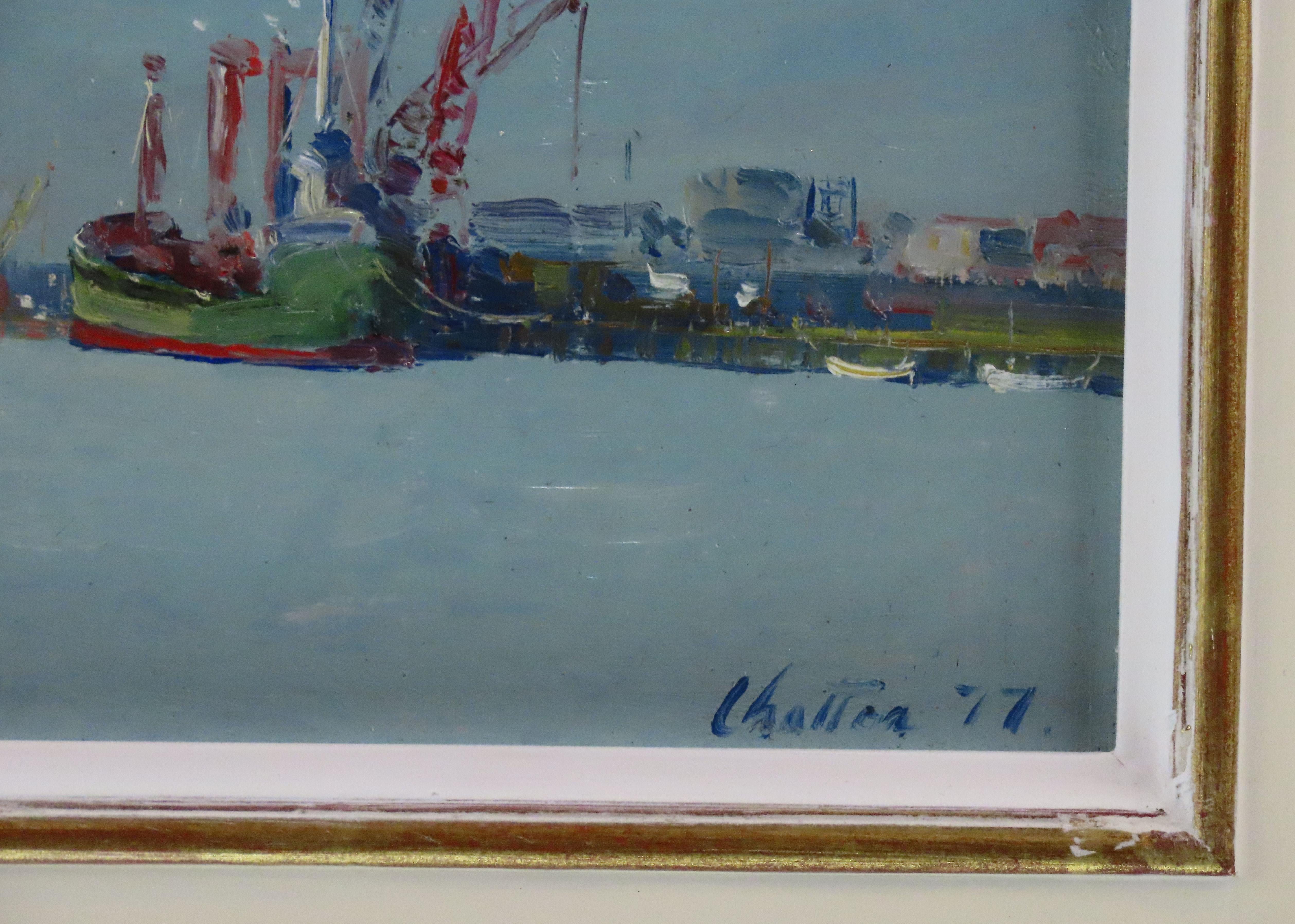 Huile sur panneau d'origine, Geoffrey Chatten R.B.A. « Yarmouth Harbour » en vente 5