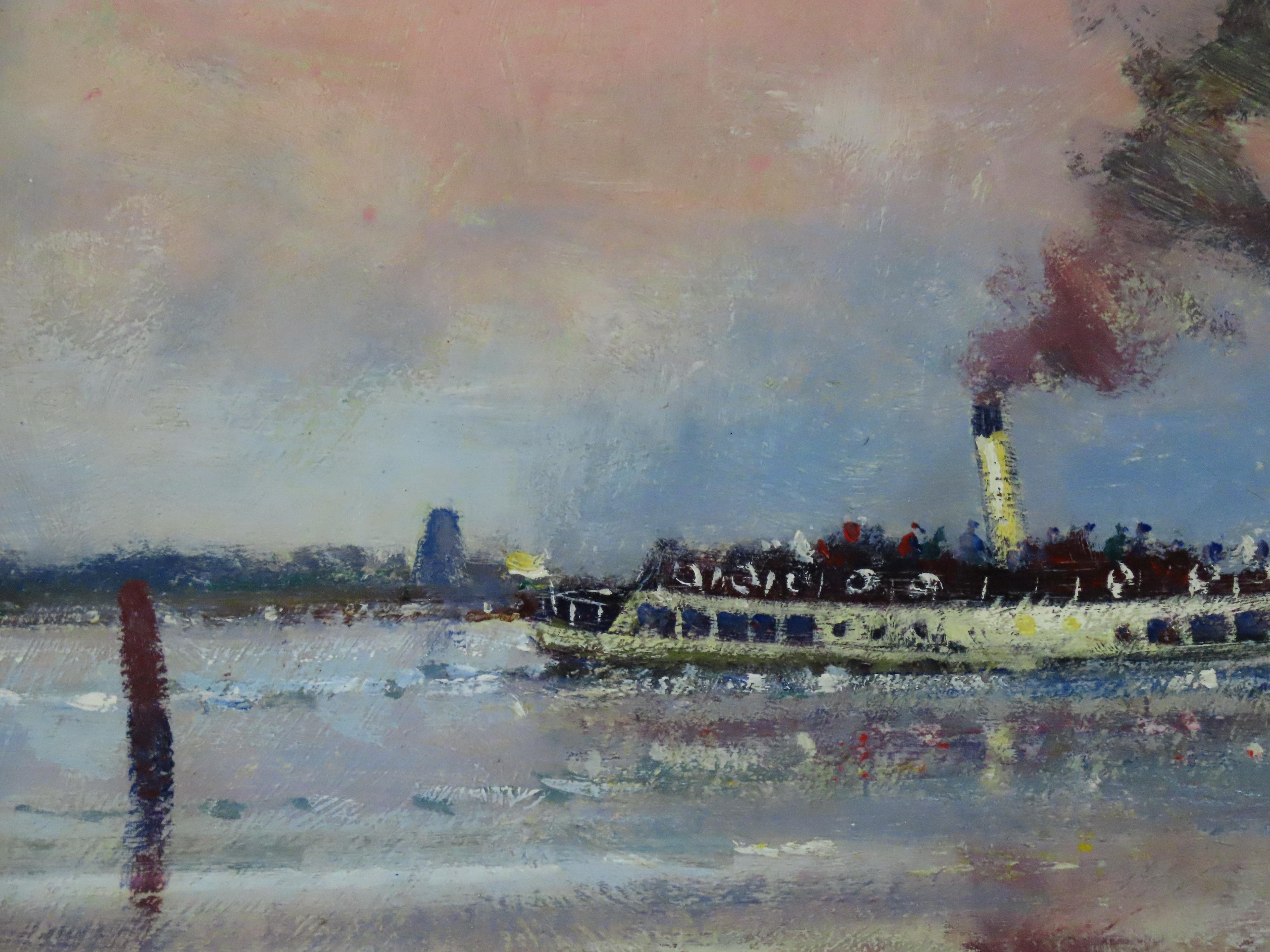 Original Ölgemälde auf Karton, Geoffrey Chatten R.B.A. „Steam Boat, Breydon“, Gemälde im Angebot 3