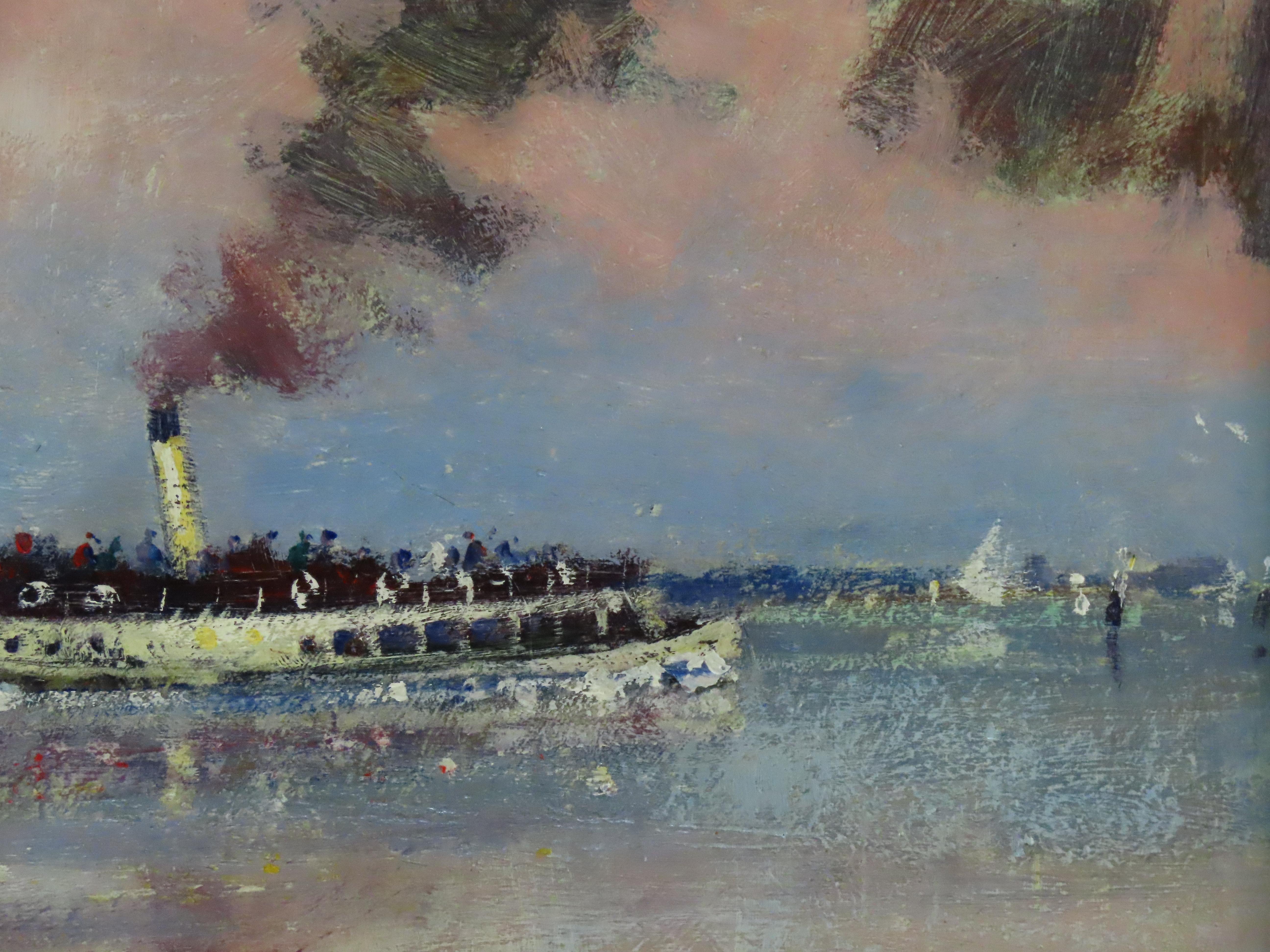 Original Ölgemälde auf Karton, Geoffrey Chatten R.B.A. „Steam Boat, Breydon“, Gemälde im Angebot 4