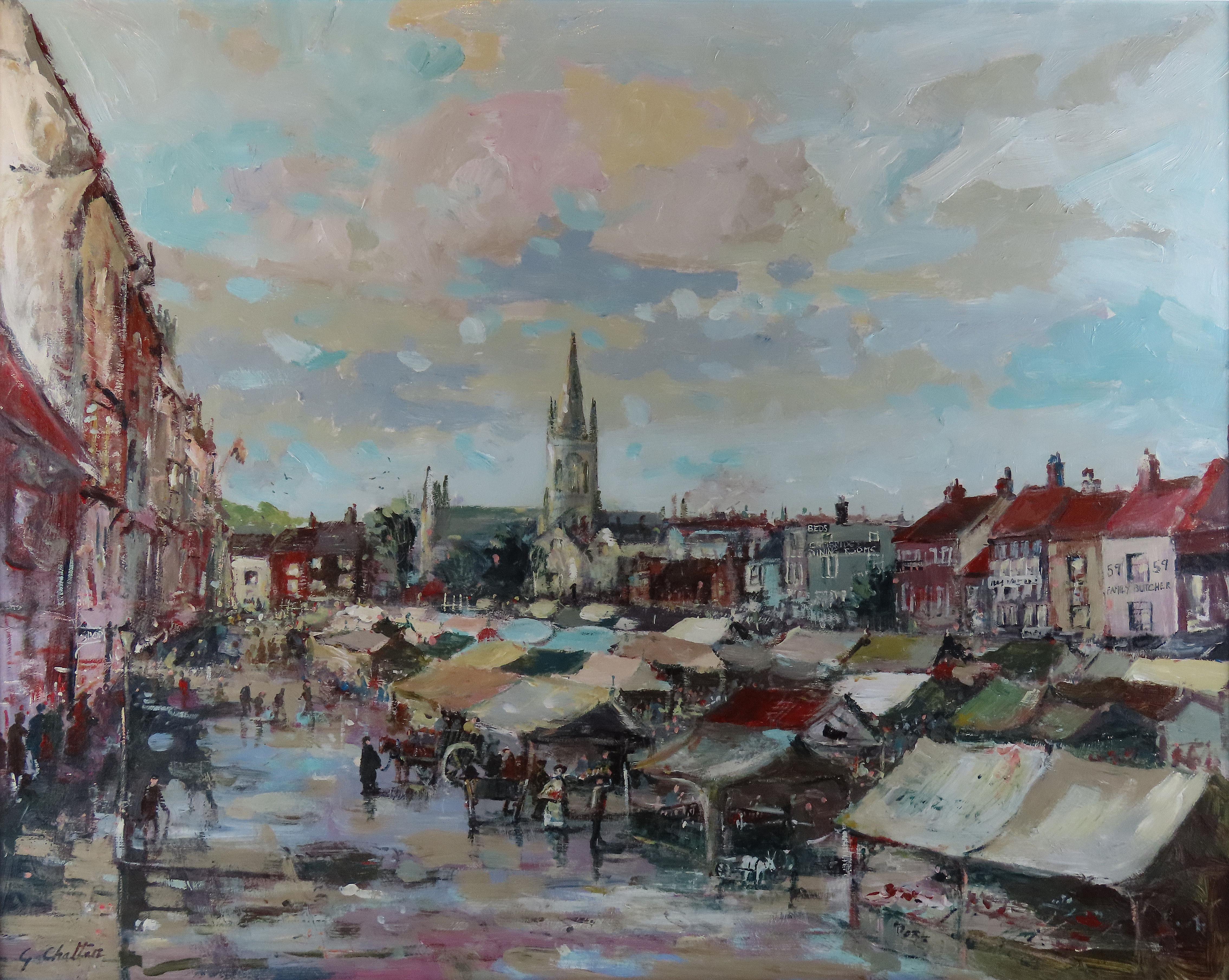 Original Ölgemälde auf Karton, Geoffrey Chatten R.B.A. „Yarmouth Market“ im Angebot 2