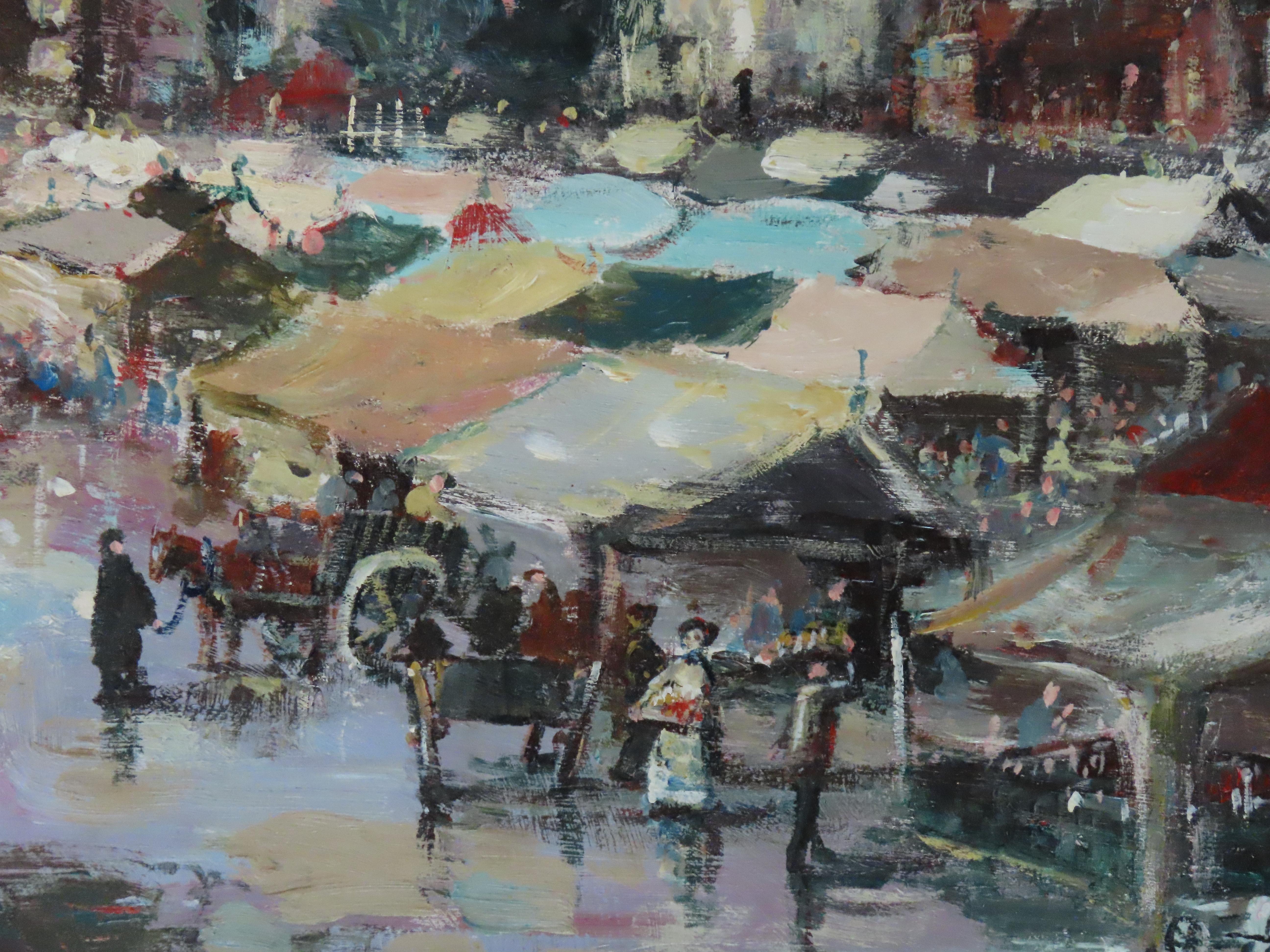 Original Ölgemälde auf Karton, Geoffrey Chatten R.B.A. „Yarmouth Market“ im Angebot 5