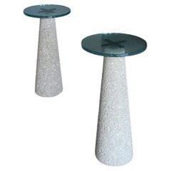 Geoffrey Frost Concrete & Etched Glass Side Tables, circa 1985