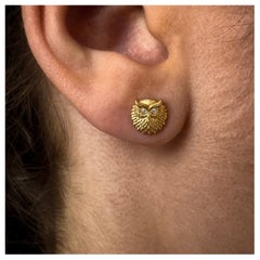Geoffrey Good 18k Yellow Gold "Wise Owl" Stud Earrings with Natural Diamonds
