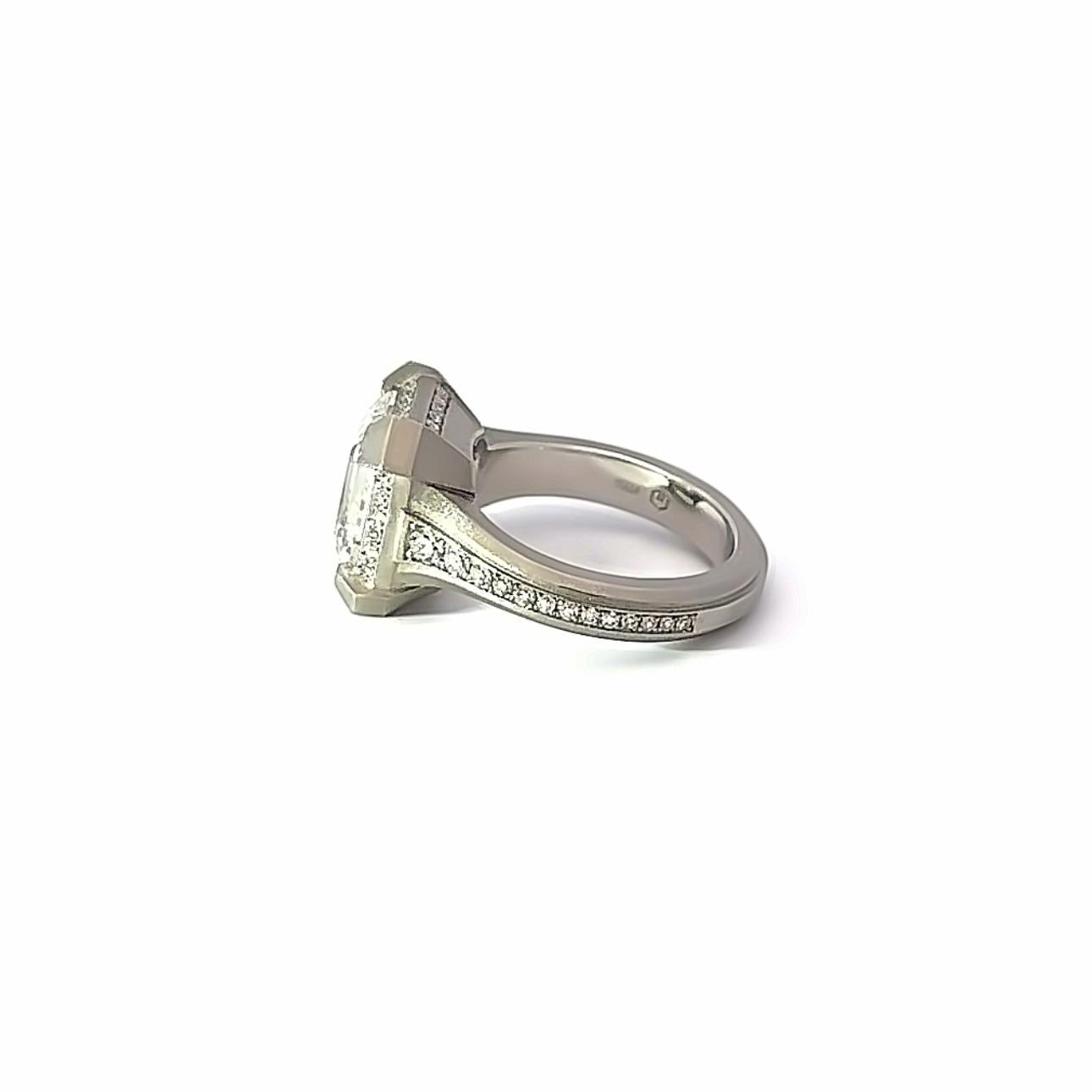 Modern Geoffrey Good 6.01 Carat GIA Natural Asscher Cut Diamond Ring in Platinum For Sale