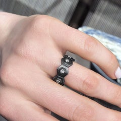 Geoffrey Good Brilliant White Diamond Oxidized Silver Hex Eternity Band