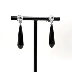 Faceted Black Jade Inverted Black Diamond Silver Hex Drop Earring, Geoffrey Good