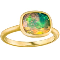 Geoffrey Good Faceted Sudanese Rainbow Opal One of a Kind Gold Ring