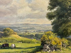 Lush Green Rural English Countryside Scene with Cattle, Fields & Ancient Trees