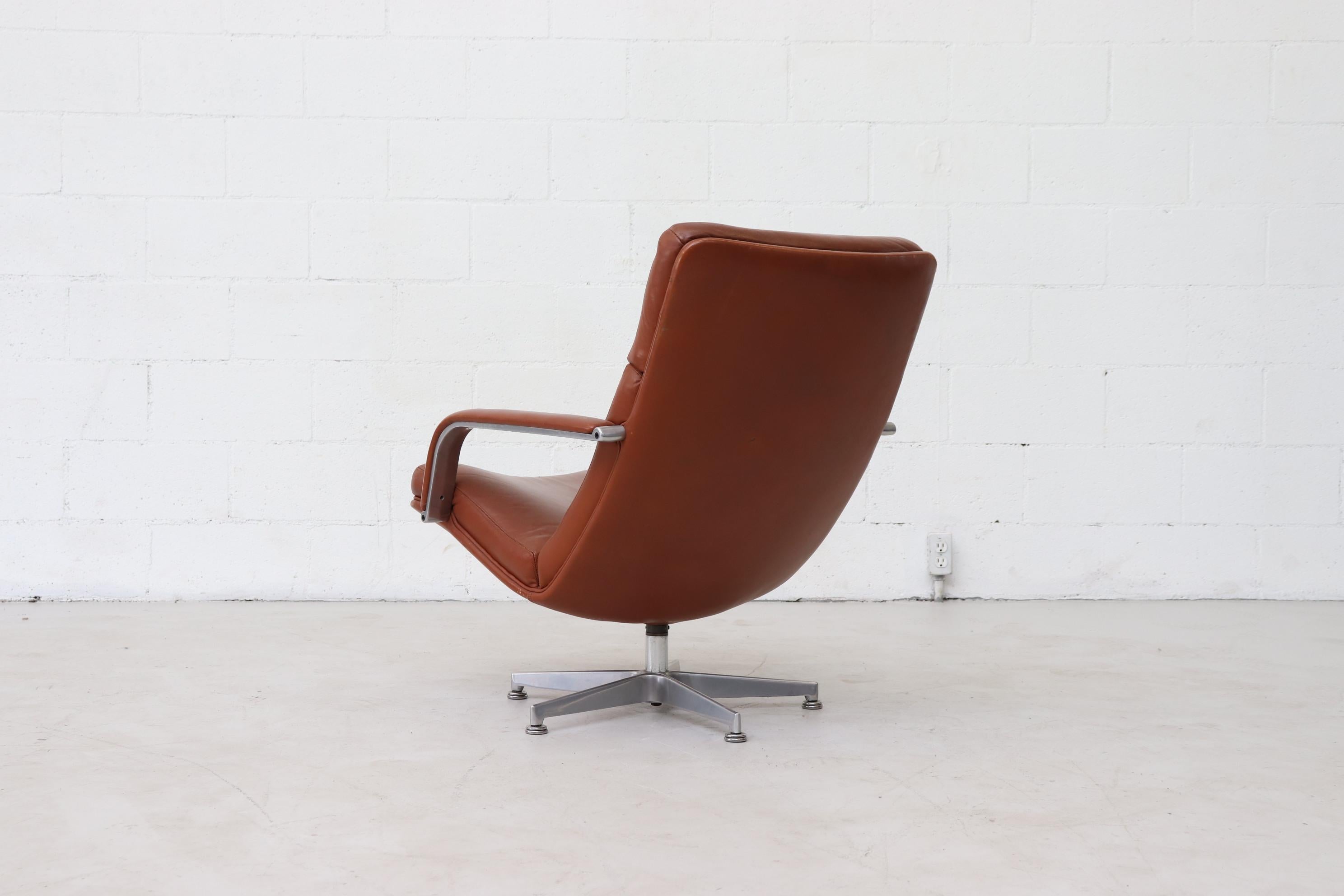 Dutch Geoffrey Harcourt F154 Leather Swivel Lounge Armchair