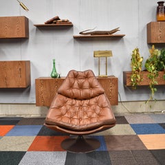 Chaise longue pivotante en cuir havane Geoffrey Harcourt F588 Artifort:: 1967