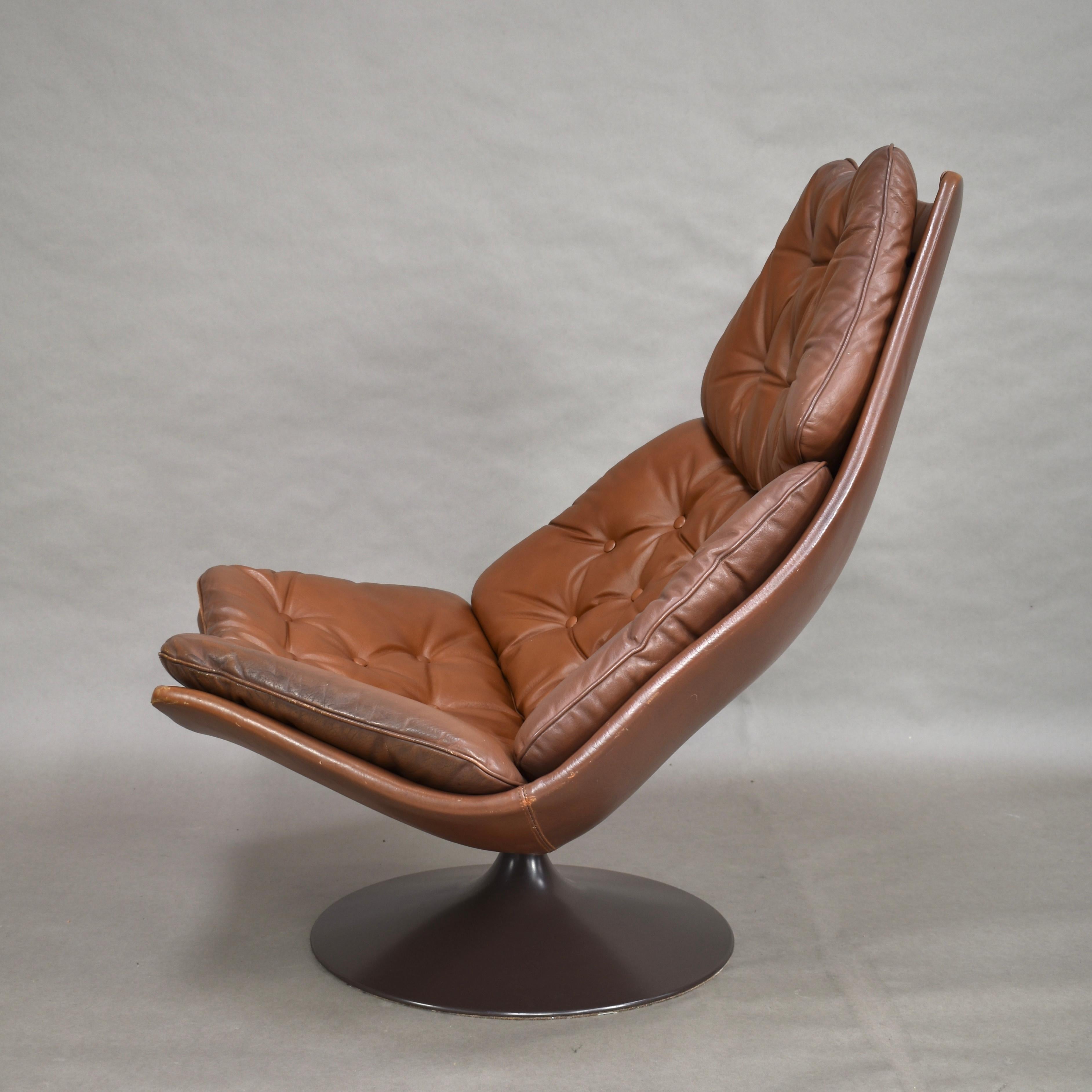 Geoffrey Harcourt F588 Artifort Swivel Lounge Chair in Tan Leather, 1967 1