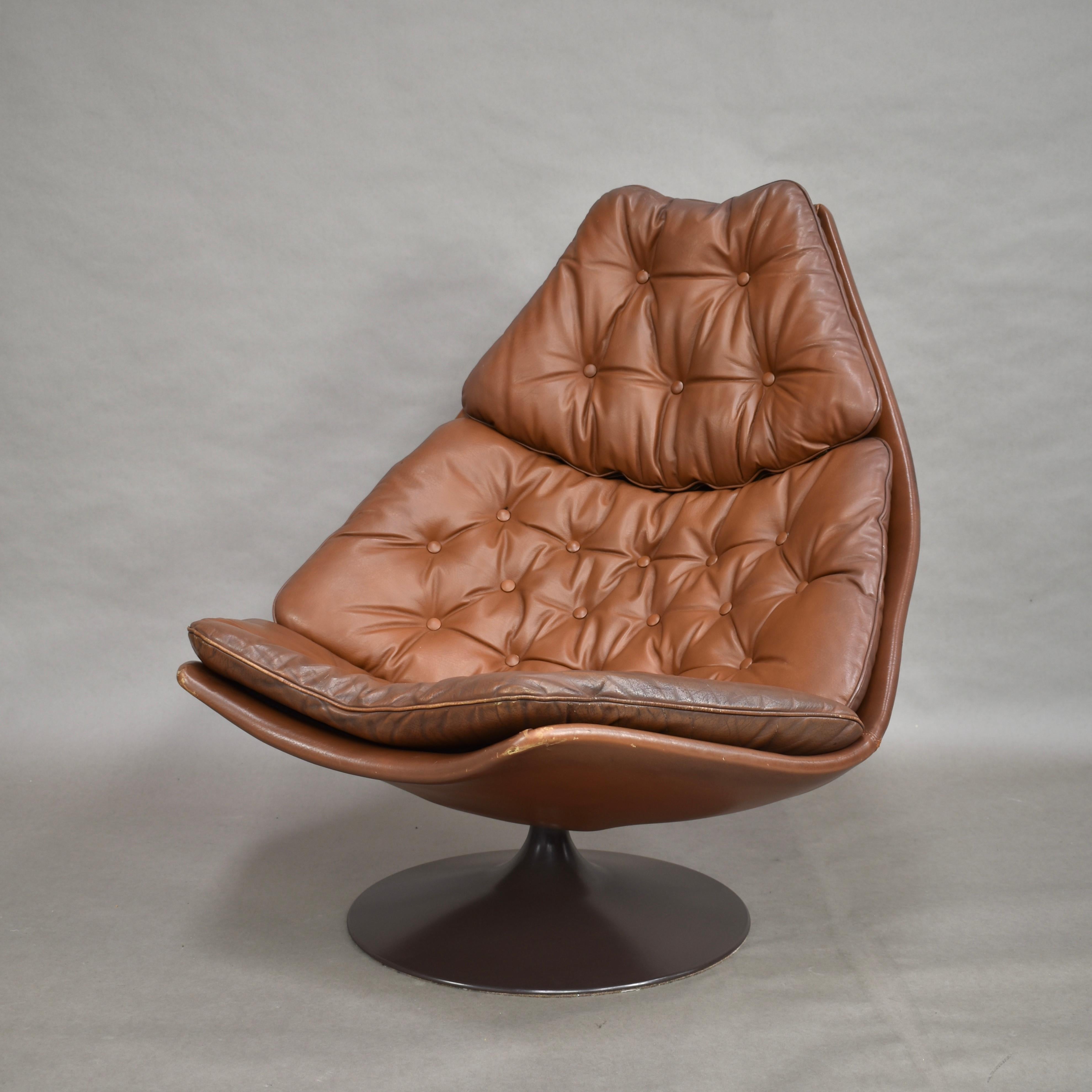 Geoffrey Harcourt F588 Artifort Swivel Lounge Chair in Tan Leather, 1967 2