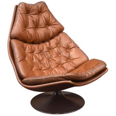 Used Geoffrey Harcourt F588 Artifort Swivel Lounge Chair in Tan Leather, 1967