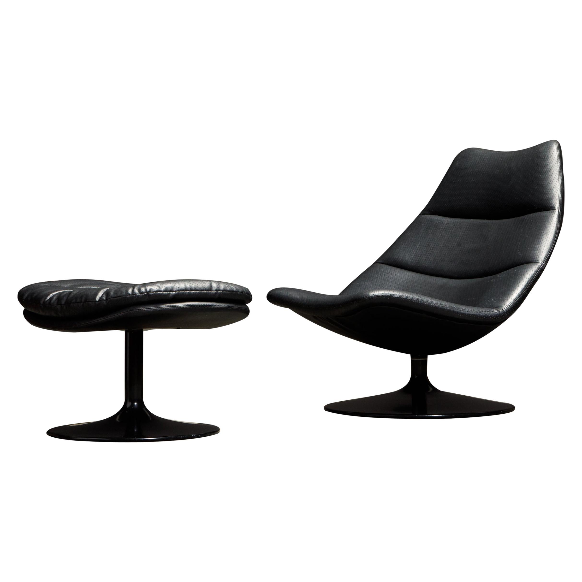 Geoffrey Harcourt for Artifort Leather Swivel Lounge Chair and Ottoman, c. 1980s