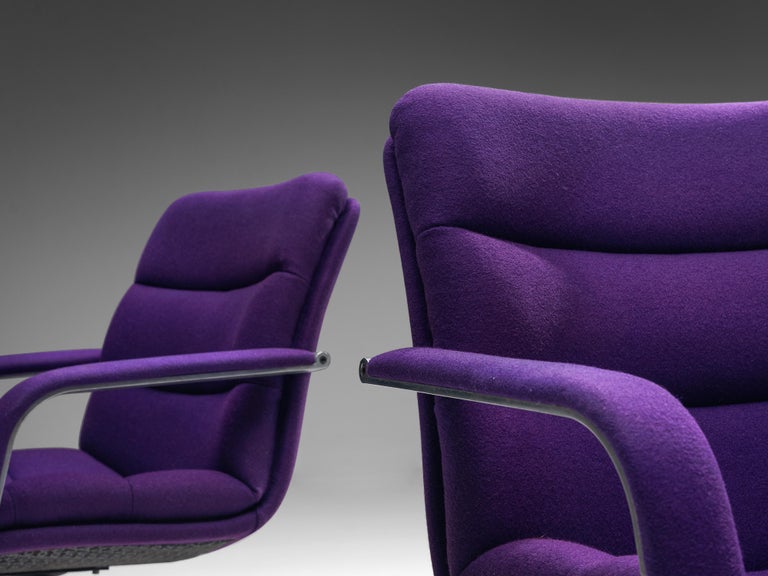 Aluminum Geoffrey Harcourt for Artifort Pair of Swivel Office Chairs in Purple Upholstery For Sale