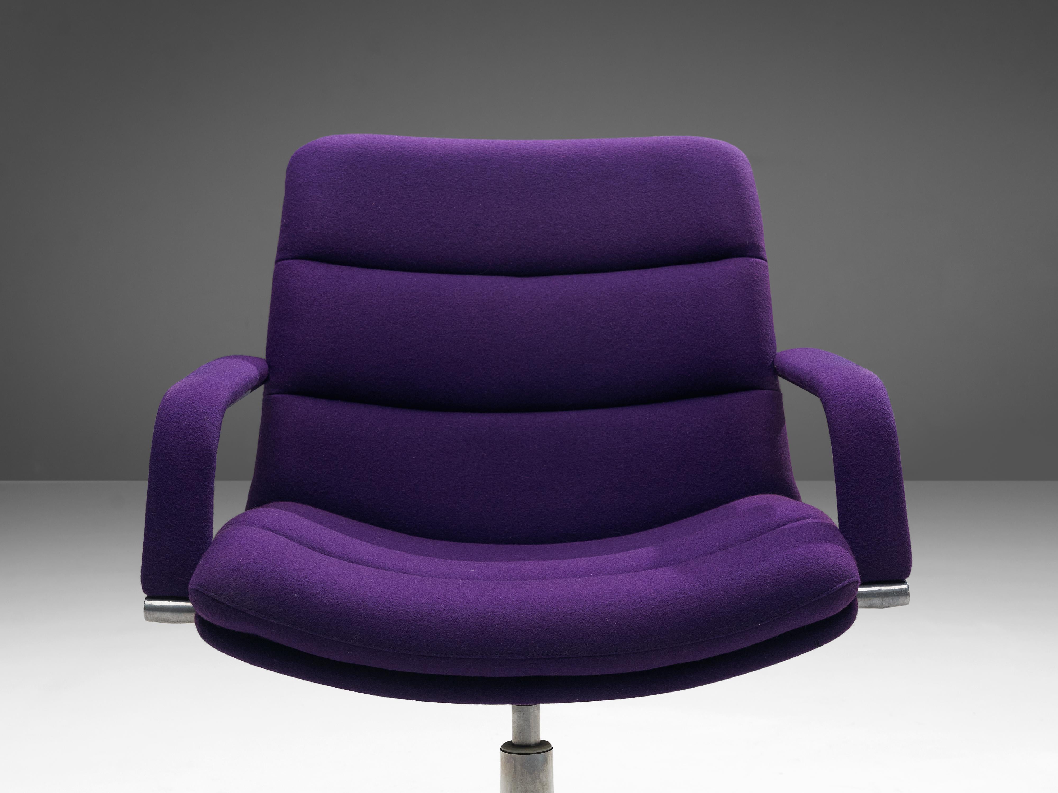Aluminum Geoffrey Harcourt for Artifort Pair of Swivel Office Chairs in Purple Upholstery