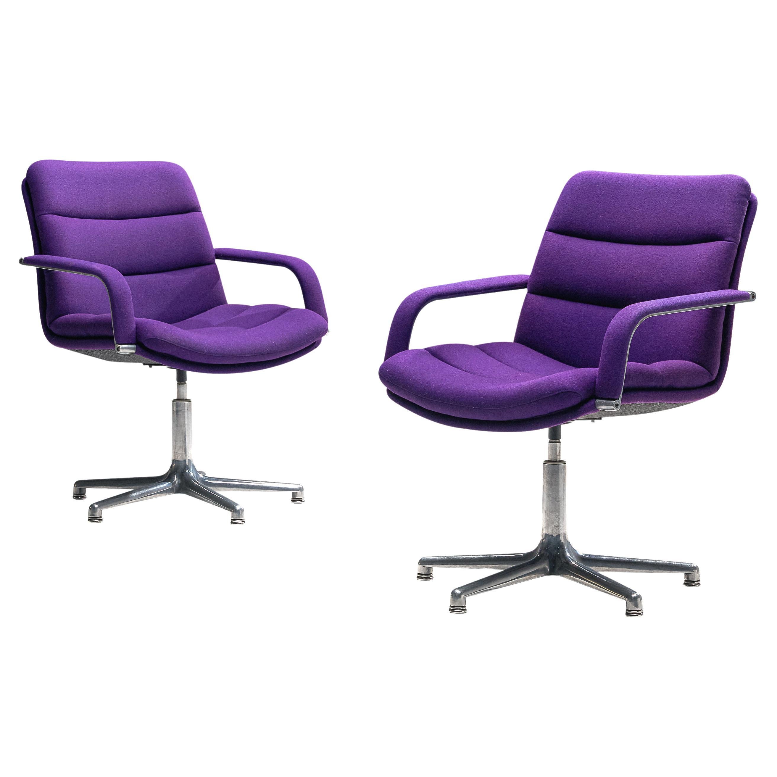 Geoffrey Harcourt for Artifort Pair of Swivel Office Chairs in Purple Upholstery