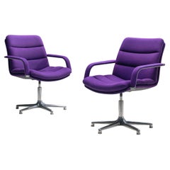 Geoffrey Harcourt for Artifort Pair of Swivel Office Chairs in Purple Upholstery