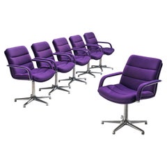 Geoffrey Harcourt for Artifort Set of Six Swivel Chairs in Purple Upholstery