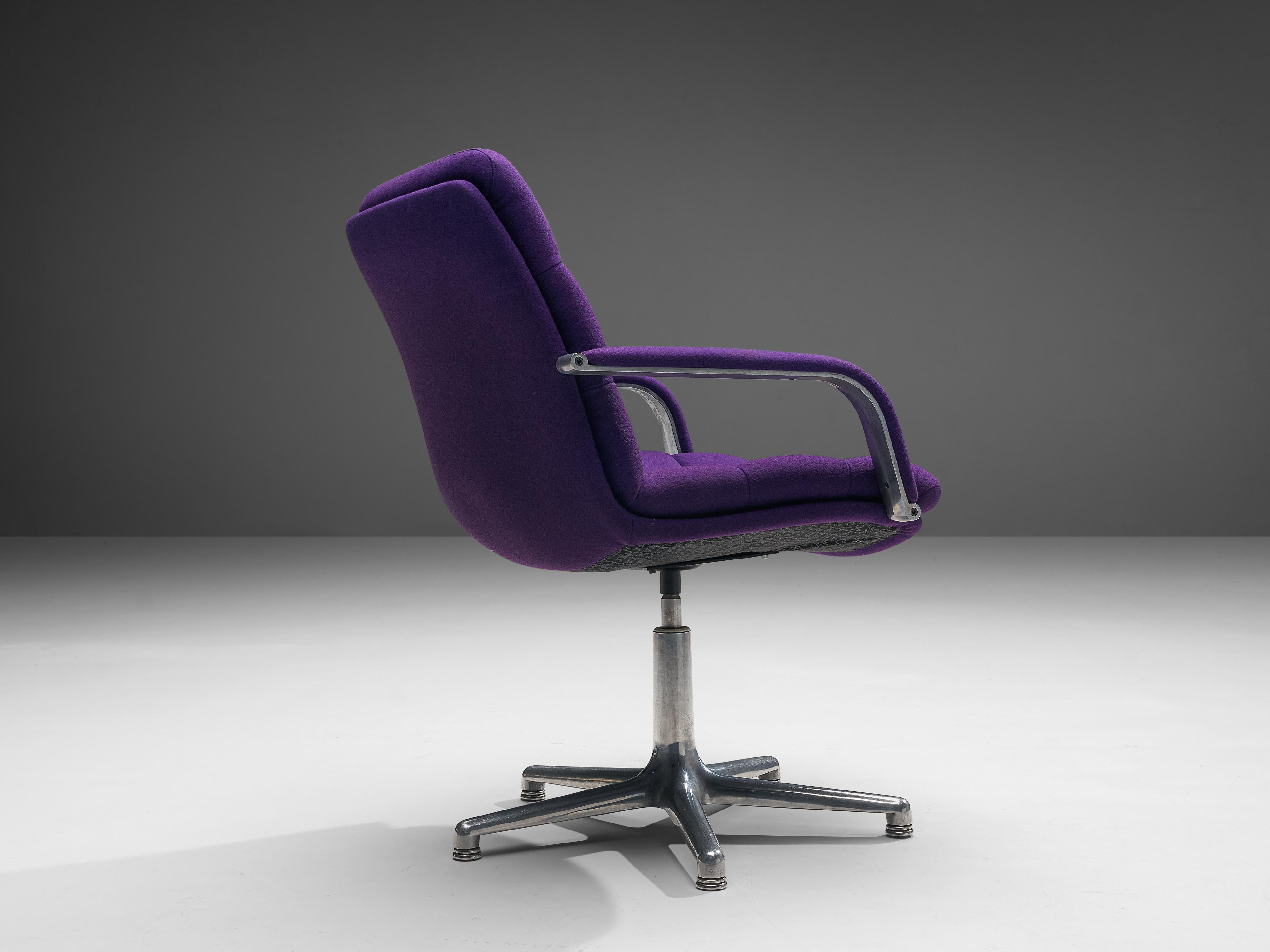 Dutch Geoffrey Harcourt for Artifort Swivel Office Chair in Deep Purple Upholstery For Sale