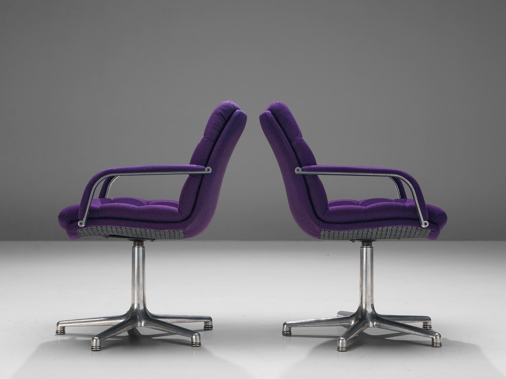 Mid-Century Modern Geoffrey Harcourt for Artifort Swivel Office Chairs in Purple Upholstery