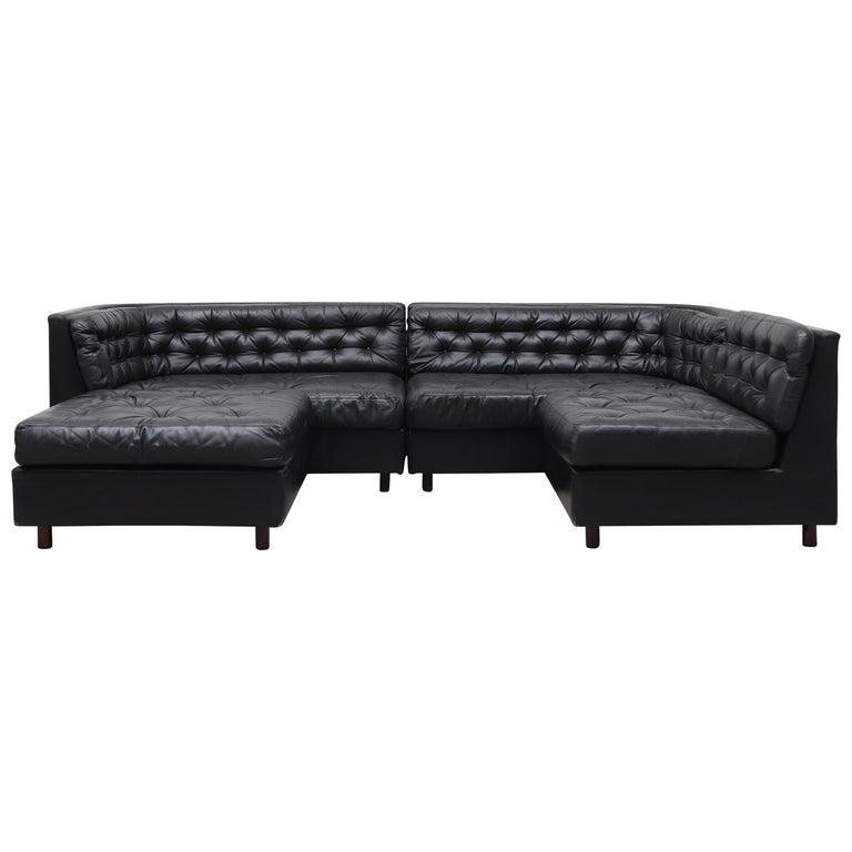Geoffrey Harcourt Style Tufted Black Leather Sectional Sofa With Ottoman At 1stdibs - Sectional Sofa With Ottoman Geoffrey Harcourt Style Tufted Black Leather Sectional Sofa With Ottoman At 1stdibs - Sectional Sofa With Ottoman