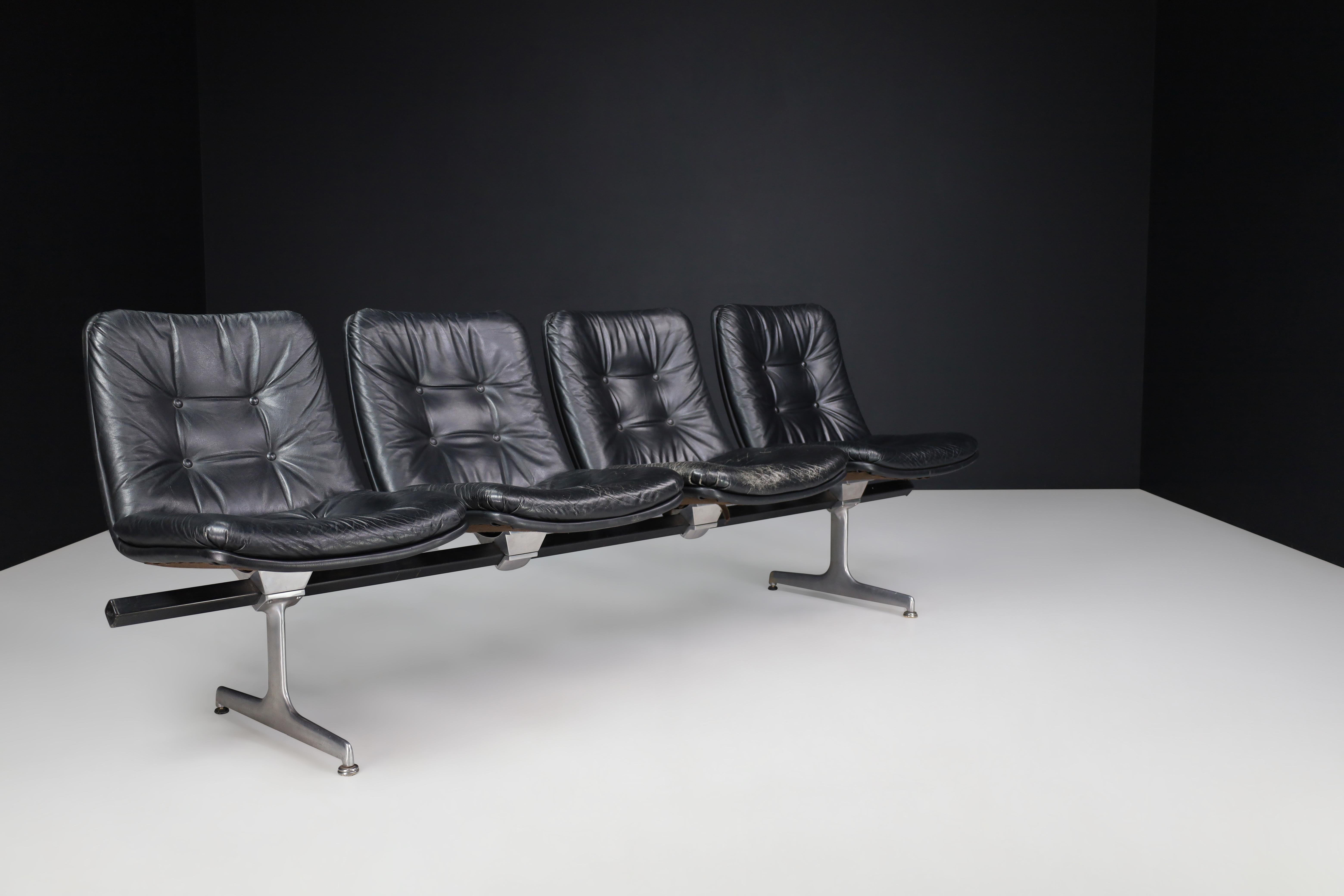 Mid-Century Modern Geoffrey Harcourt Leather Four Seat Bench for Artifort, the Netherlands, 1960s For Sale