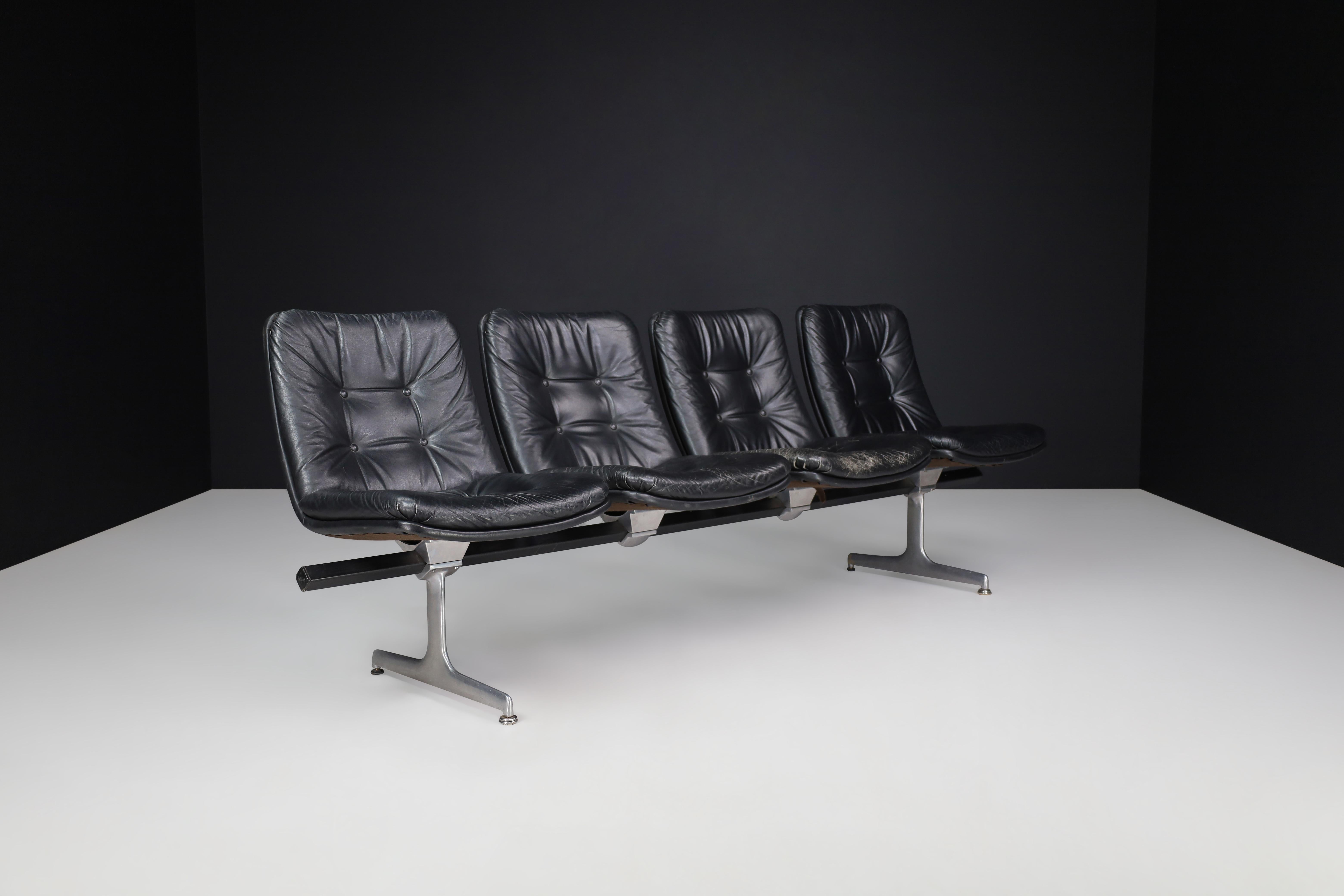 20th Century Geoffrey Harcourt Leather Four Seat Bench for Artifort, the Netherlands, 1960s For Sale