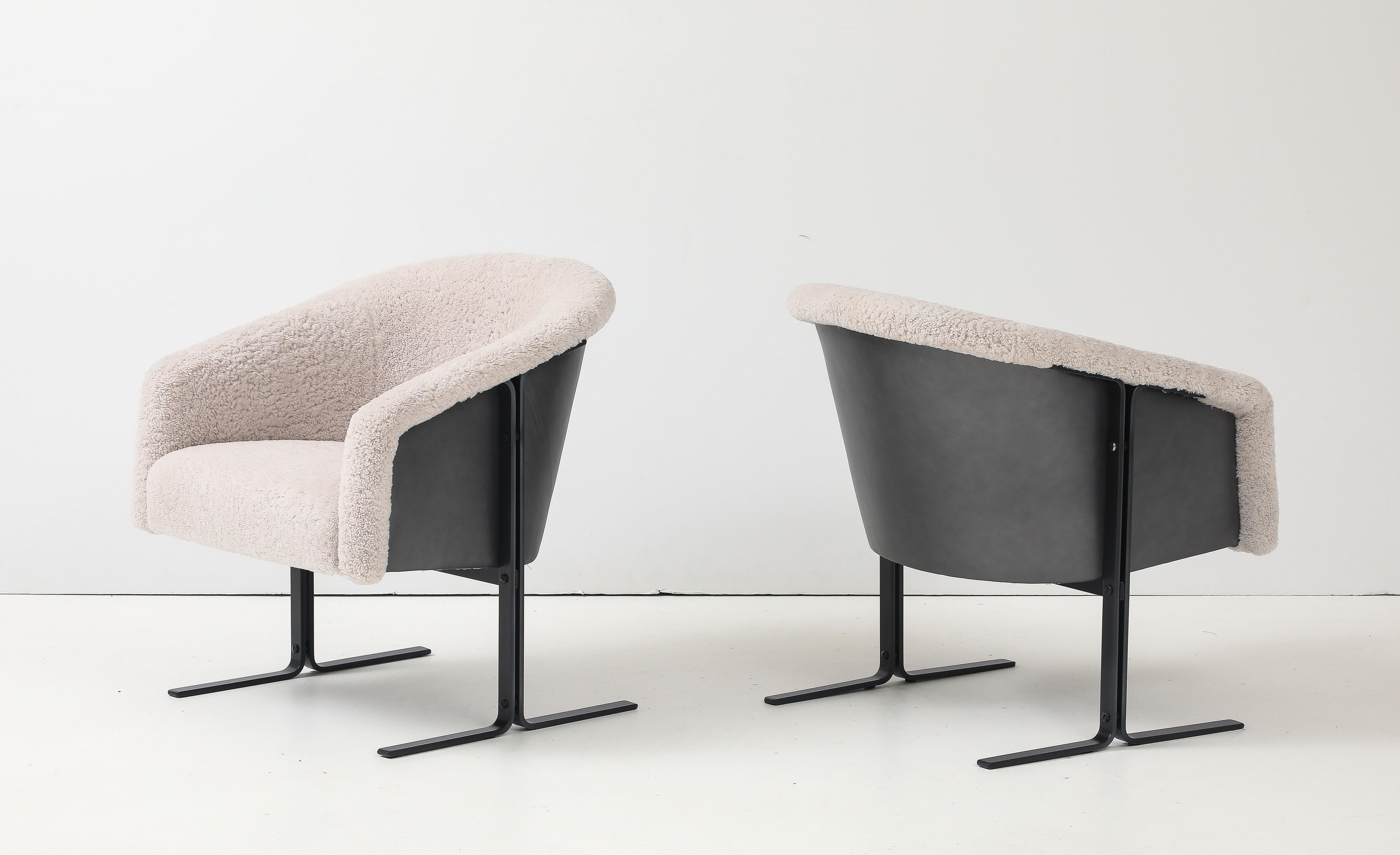 Geoffrey Harcourt Schafsfell, Bronze Stühle (Stahl) im Angebot