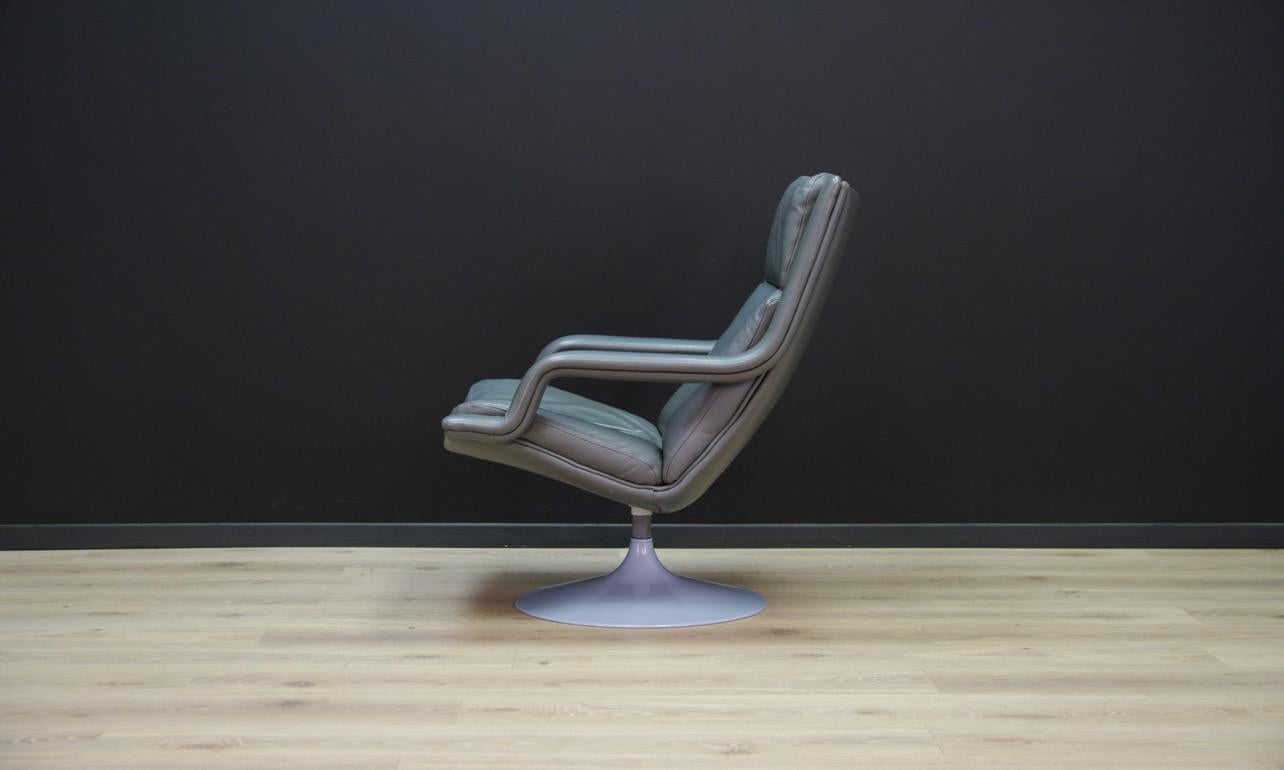 Geoffrey Hartocourt Scandinavian Design Armchair Gray Leather, 1970s For Sale 4