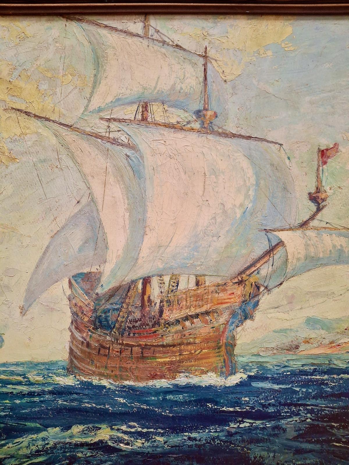 Full Wind in the Sails - Brown Landscape Painting by Geoffrey Holt 