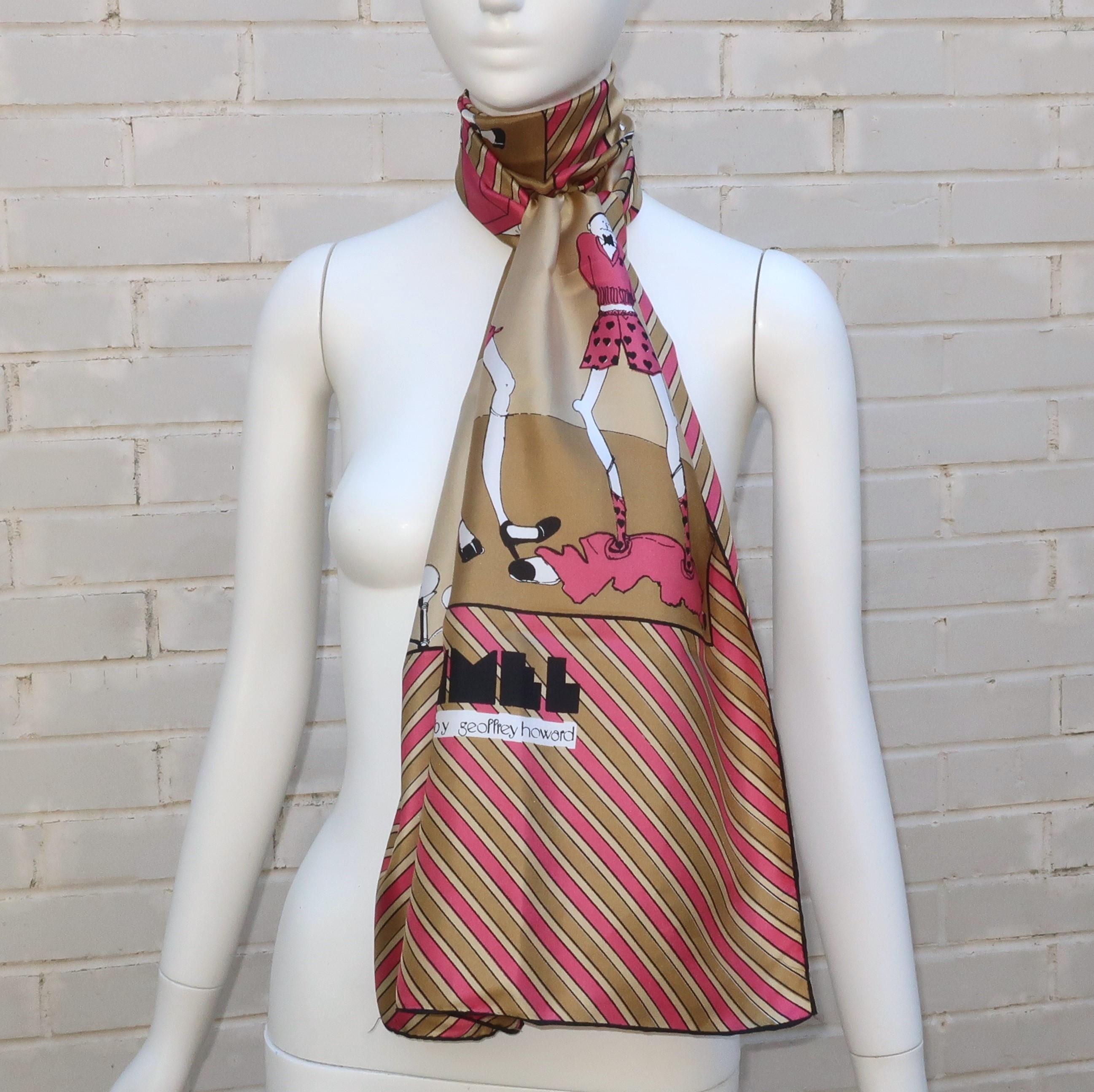 Geoffrey Howard Opera Length Art Deco Revival Silk Scarf, 1970’s 6