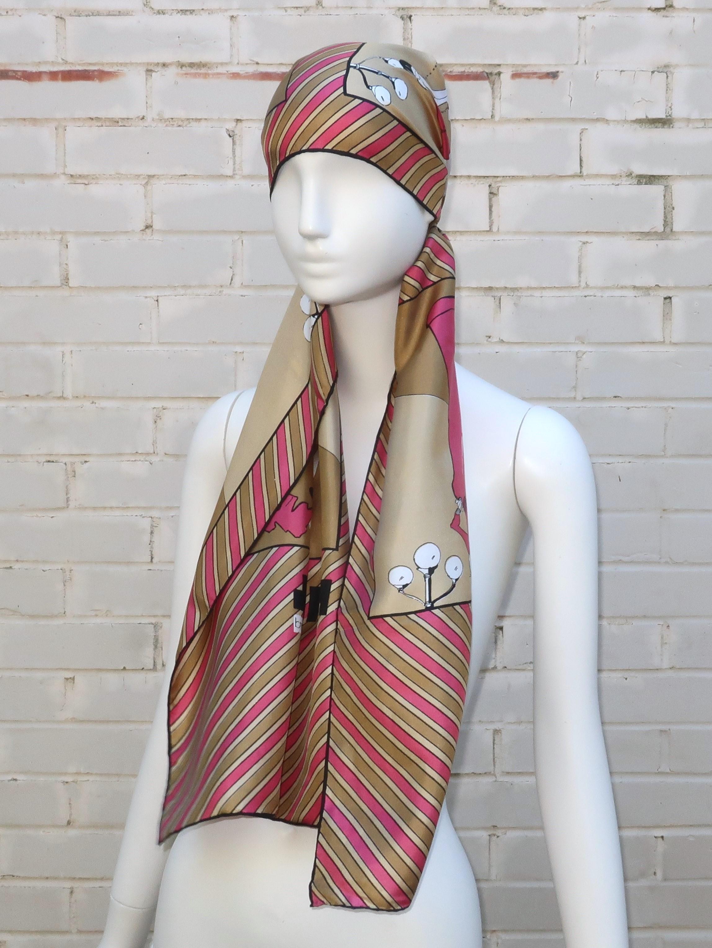 Geoffrey Howard Opera Length Art Deco Revival Silk Scarf, 1970’s 7