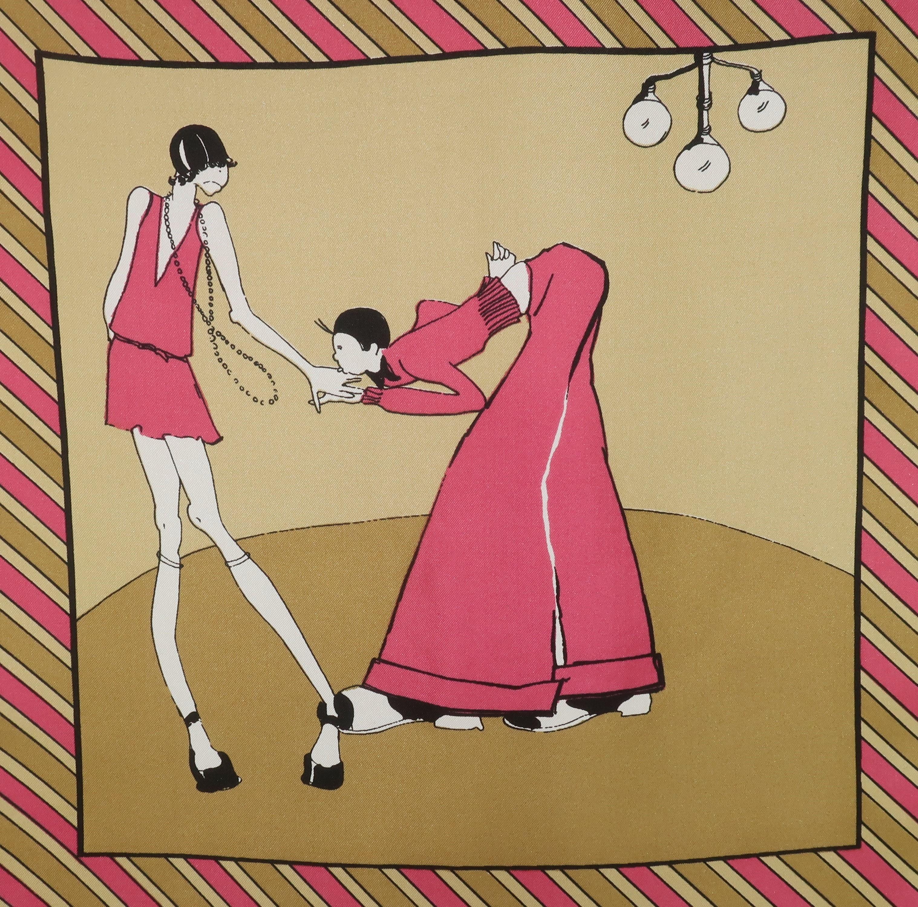 Geoffrey Howard Opera Length Art Deco Revival Silk Scarf, 1970’s In Good Condition In Atlanta, GA