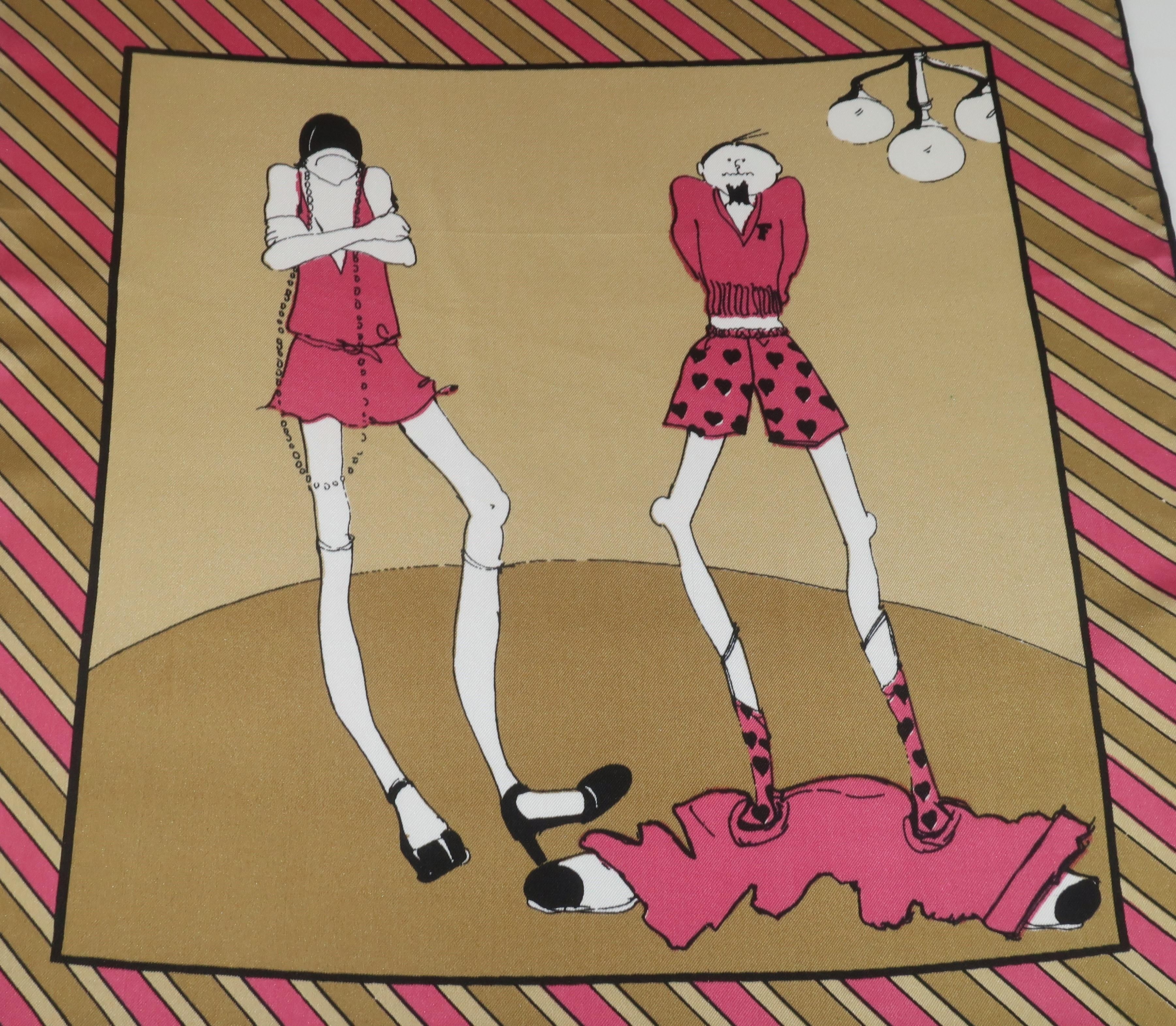 Geoffrey Howard Opera Length Art Deco Revival Silk Scarf, 1970’s 1